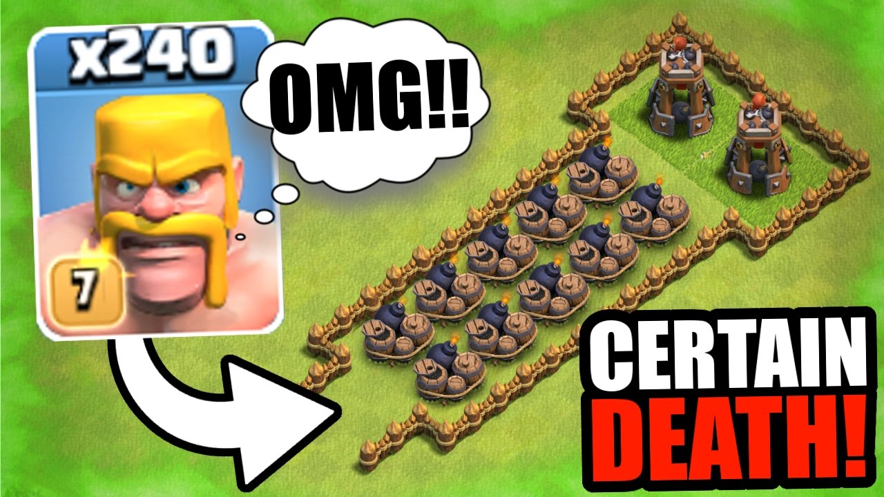 Clash Of Clans - 240 BARBARIANS vs CERTAIN DEATH!! - INSANE TROLL GAME PLAY!