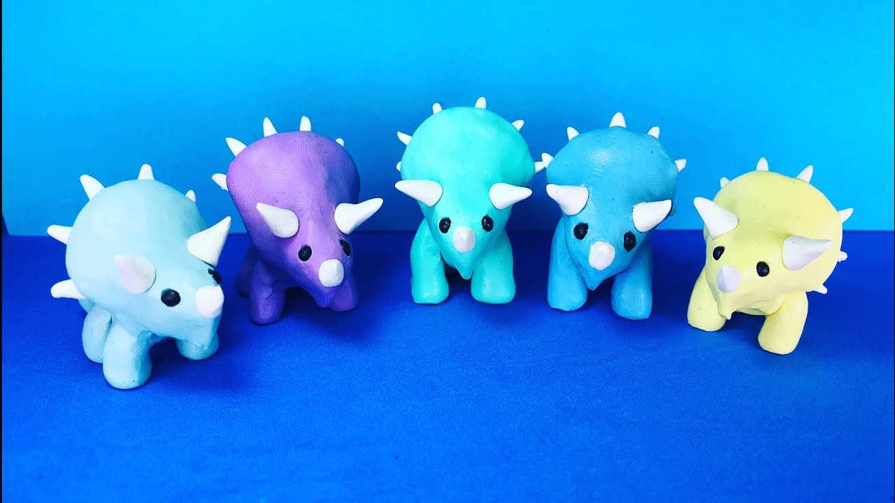 Como hacer un Triceraptops DINOSAURIO de plastilina o de fondant en 3 pasos Facil