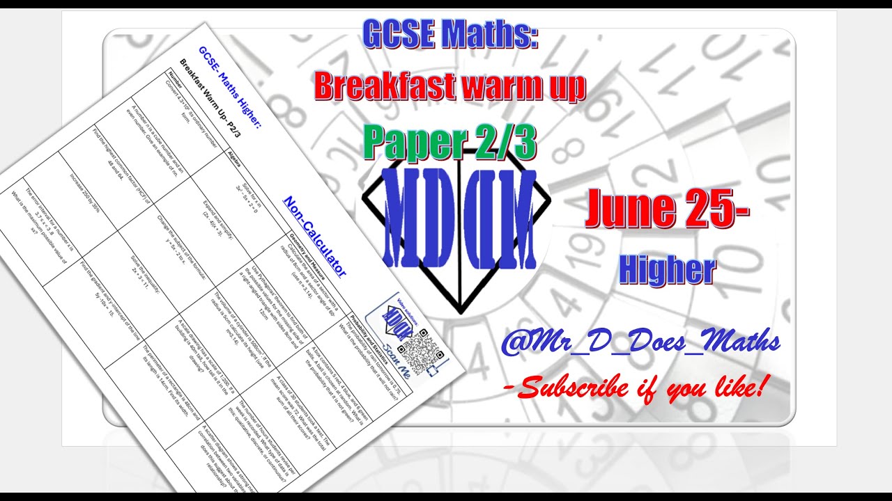 Maths GCSE  Breakfast warm up  Paper 2/3 Higher
