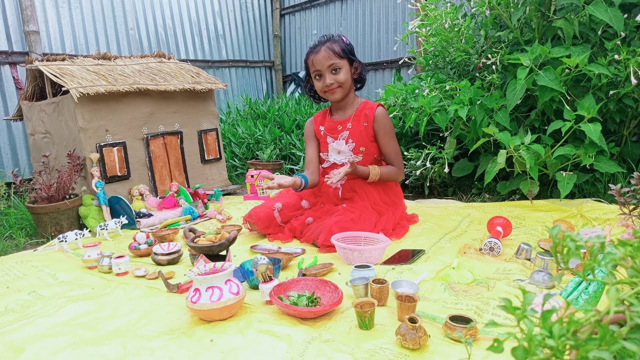 ঐশীর পুতুল ও রান্না বাটি খেলা || Aishir Putul Khela||Miniature  Vegitable Cooking
