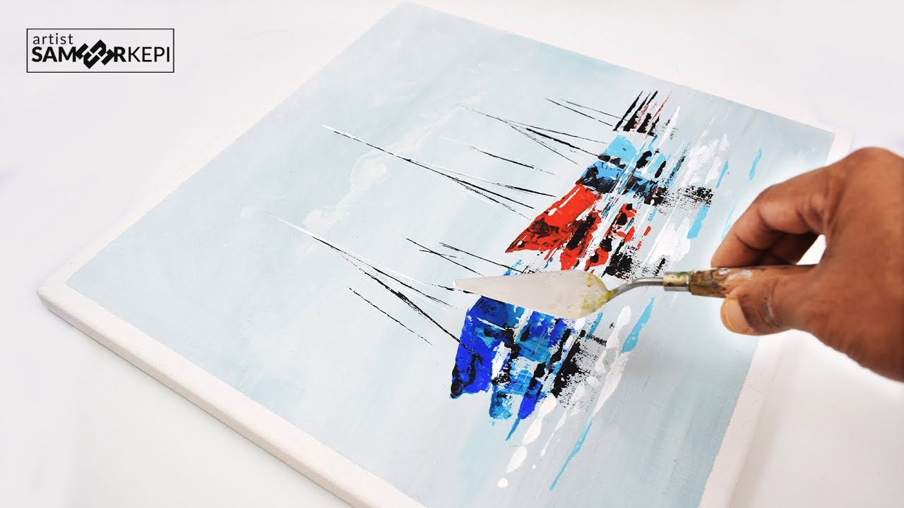 Sailboat Abstract Painting / Acrylic Painting / Daily Art for Beginners