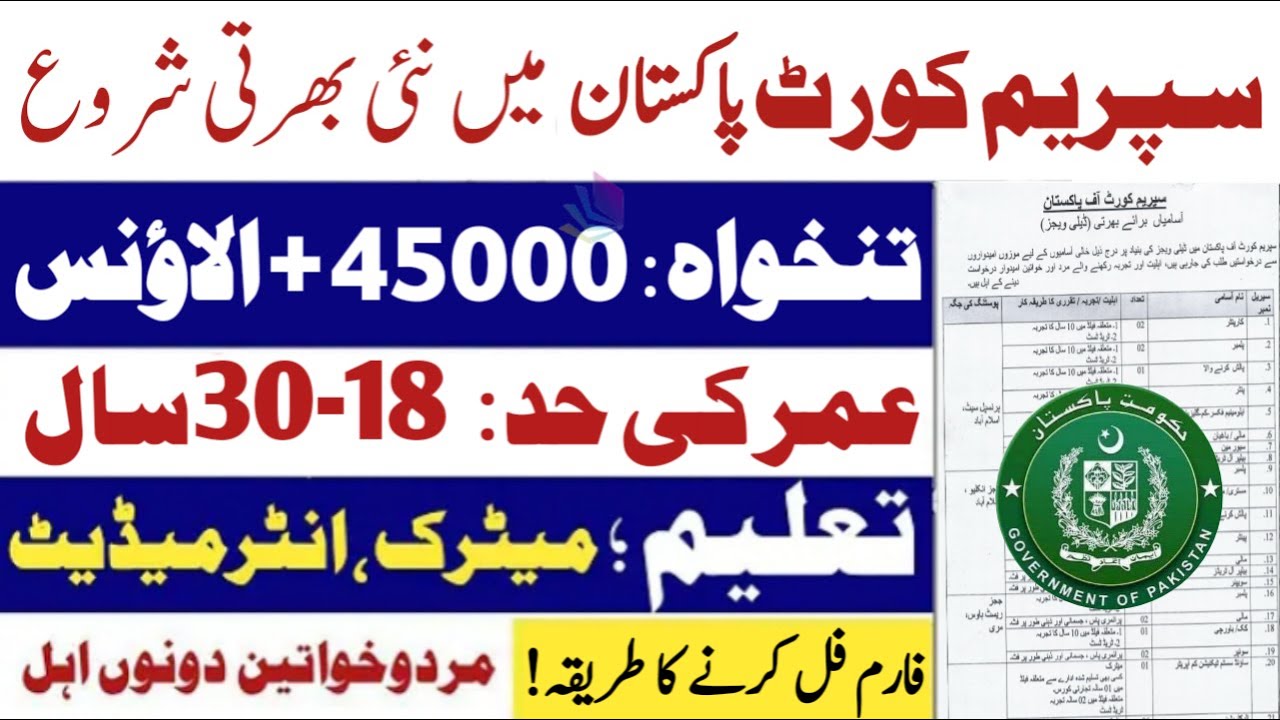 Supreme Court of Pakistan Jobs 2025 | Latest Govt Jobs | Online Apply Process & Eligibility Details
