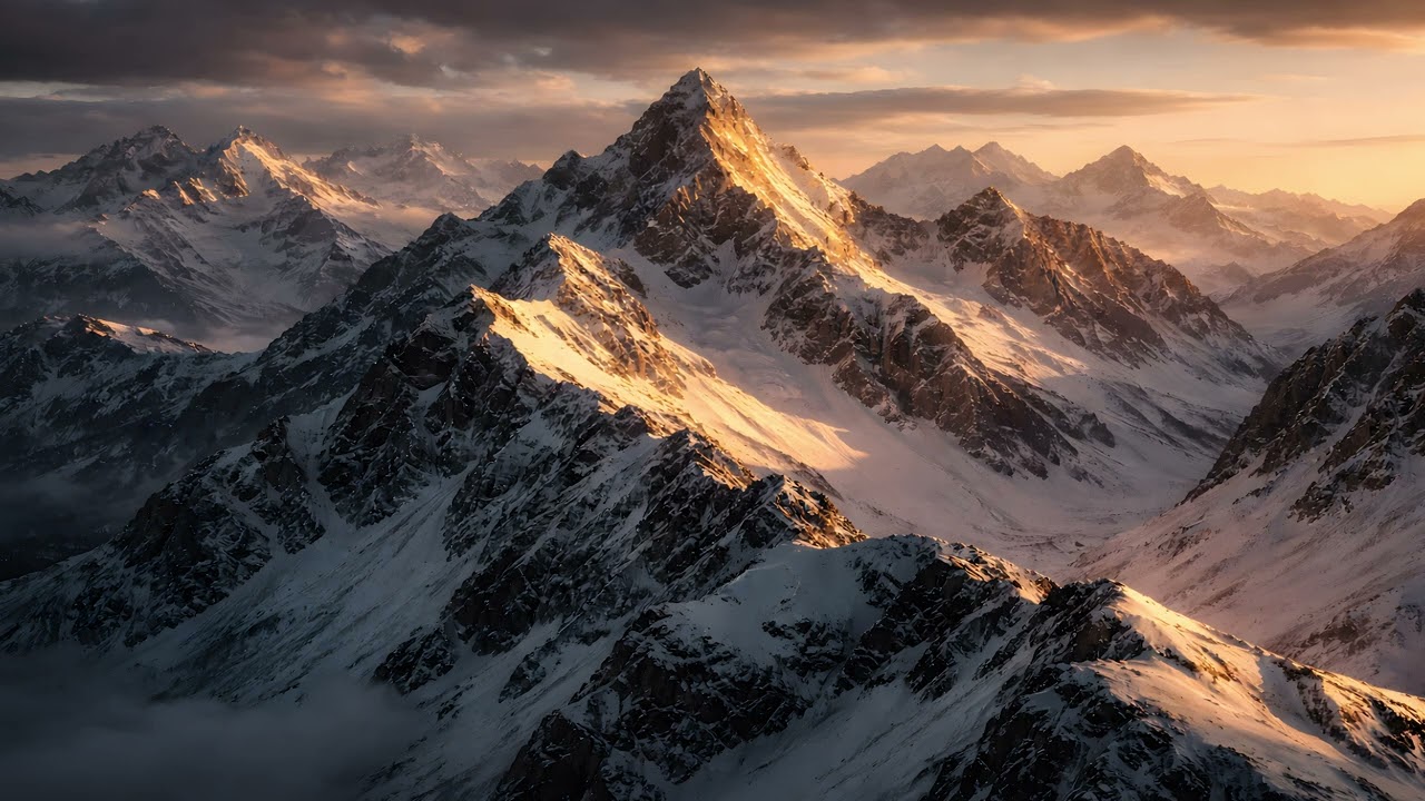 4K GOLDEN PEAKS – Sunset Mountains / Art Nature Background Minimalist / Sunset and Mountains Screen