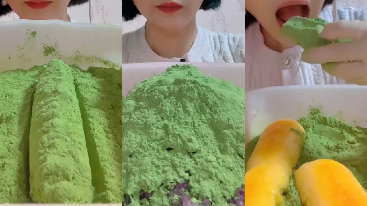 ASMR 얼음먹방 HEAVY MATCHA POWDERY CRUNCH ICE BLOCK ICE EATING ASMR 💚🍵 GREEN ICE MUKBANG 녹차 | 抹茶