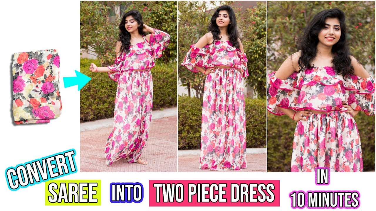 DIY: Convert Old Saree Into Two Piece Outfit Dress In Just 10 Minutes