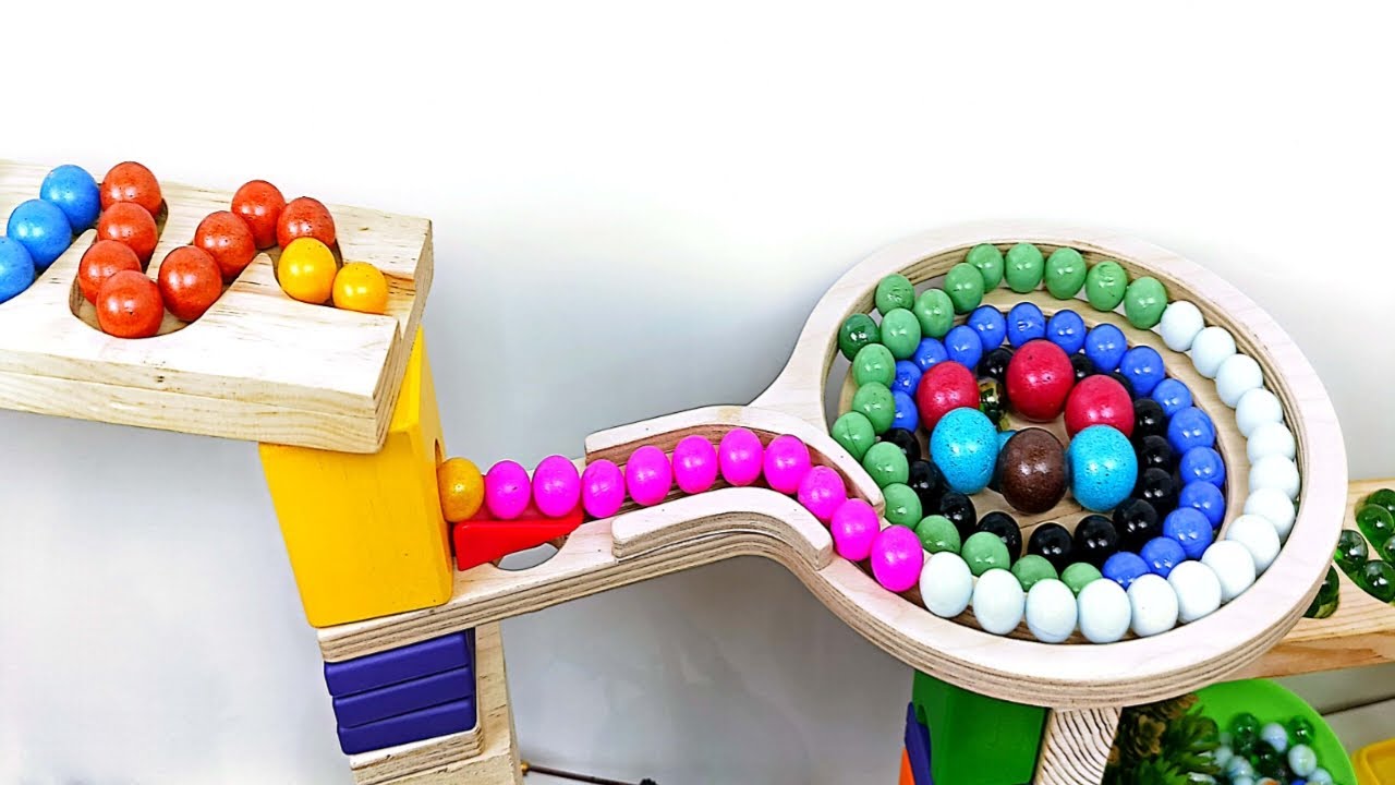 Marble Run ASMR Race ☆ HABA Slope & Dump Truck Excavator Ambulance Forklift Garbage Truck Tractors