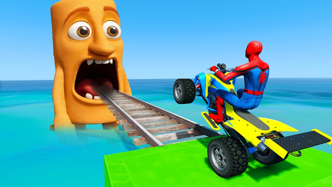 SPIDER-MAN against Tung Tung Sahur on Motorcycle in Rainbow SPIDER's Bridge GTA MULTIVERSE