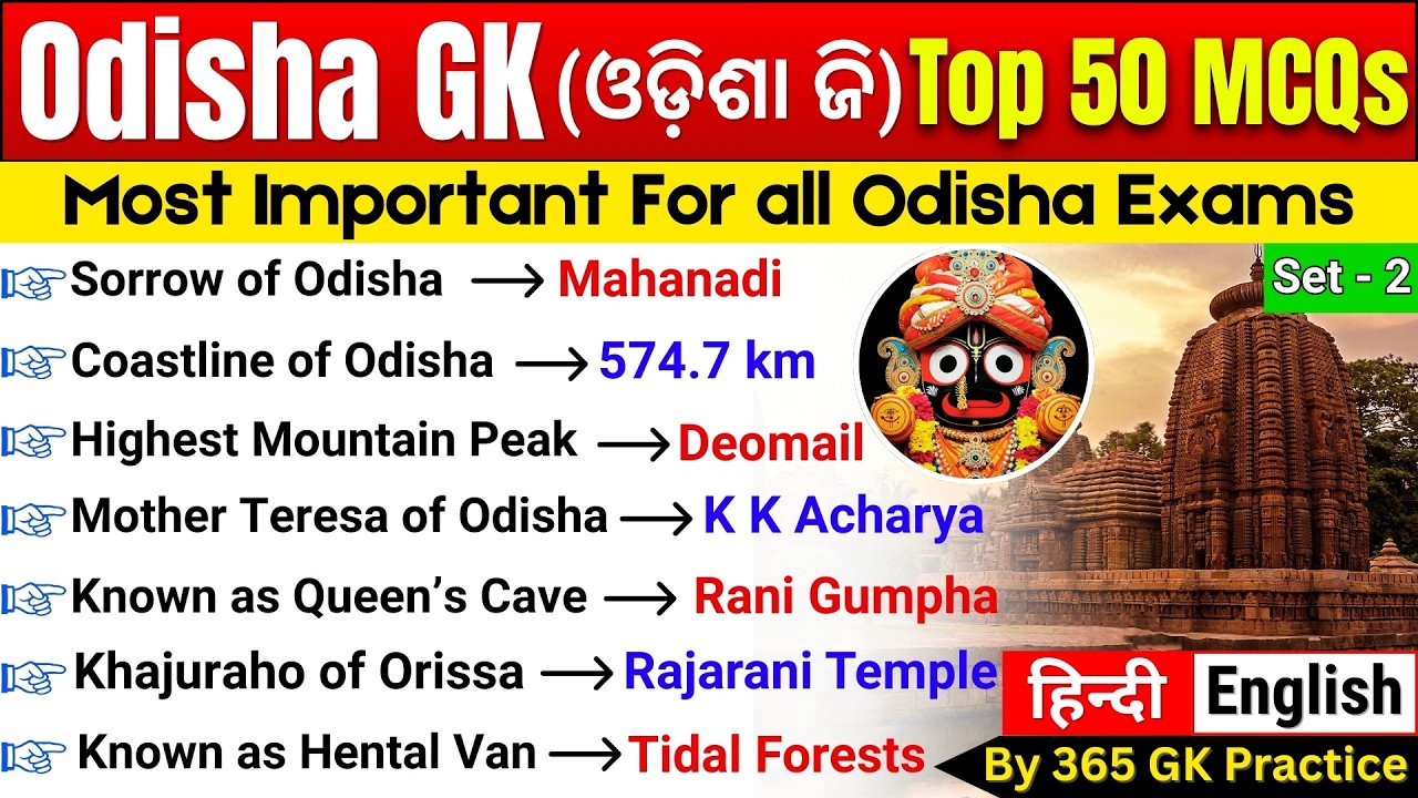 Odisha GK Top 50 MCQs | Odisha Gk Question Answers in Hindi | Odisha Gk  | OSSC, OPSC