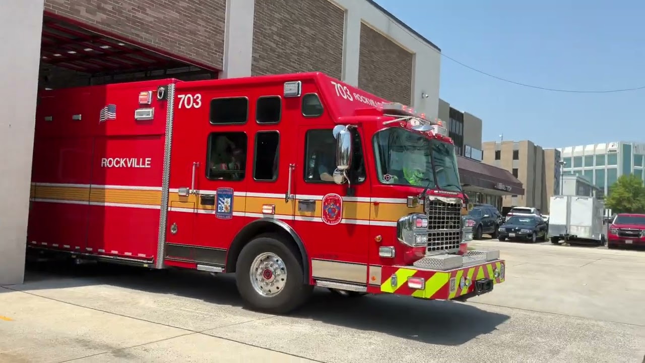 Montgomery County (MCFRS) Rescue Squad 703 Responding & Tower 703 Proceeding