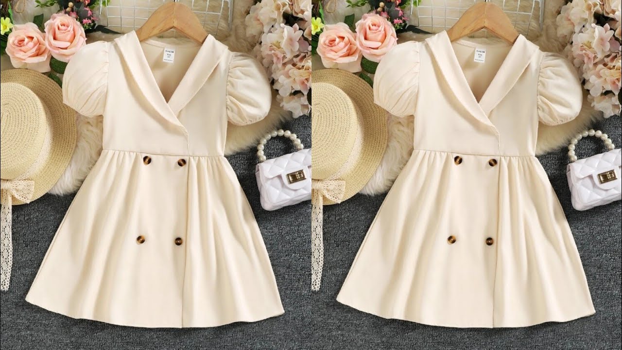 Double Button Placket Shawl Collar With Puff Sleeve Baby Frock Cutting and Stitching/Baby Frock