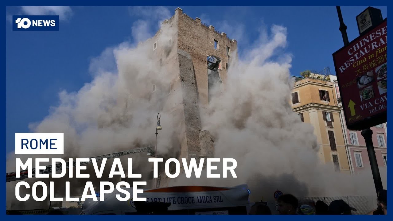 Rome’s Medieval Tower Collapses During Repairs, One Worker Critically Injured | 10 News