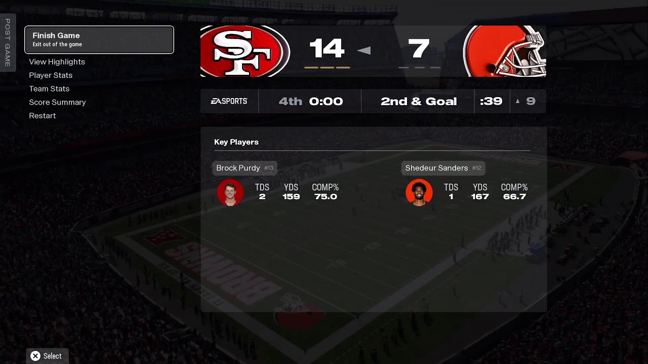 Madden 26 simulation. Week: 13 49ers Vs Browns. *NO COMMENTARY*