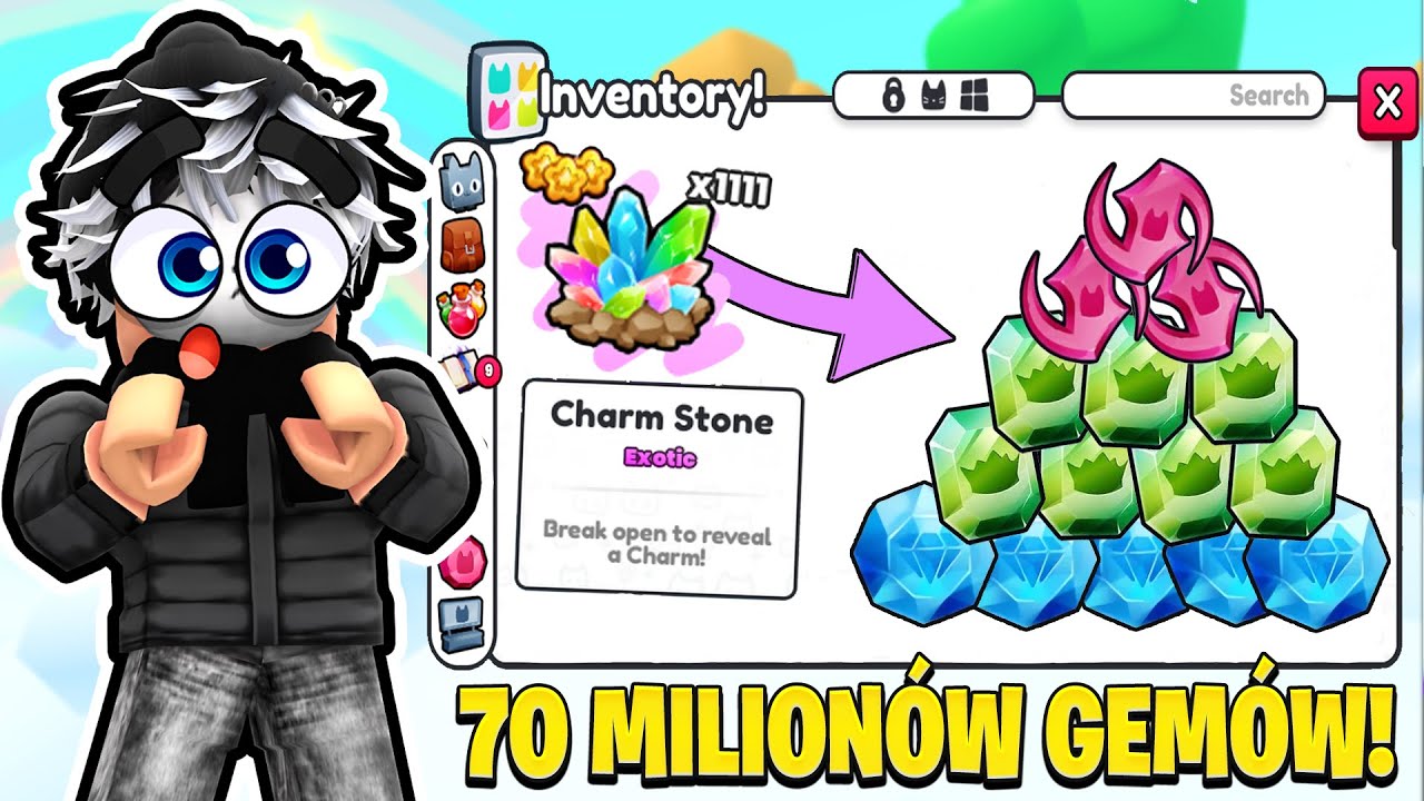 OTWORZYŁEM 1111 CHARM STONE ZA 70 MILIONÓW GEMÓW W PET SIMULATOR 99! *ILE ZAROBIŁEM?!* Roblox!