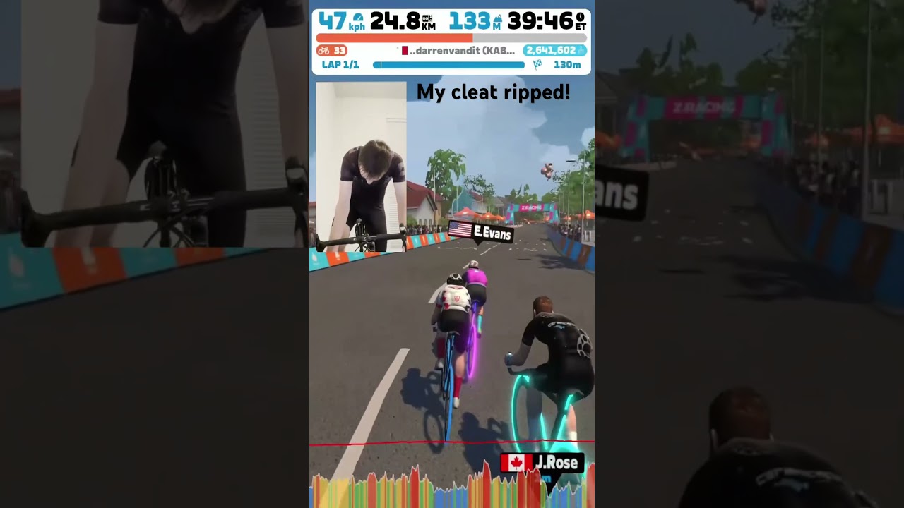 Breaking a Cleat in a Zwift Race! #cycling #shorts #zwift