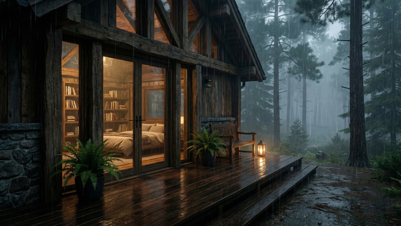 Relaxing Heavy Rain at an Old Forest Cabin for Deep Sleep and Insomnia Relief