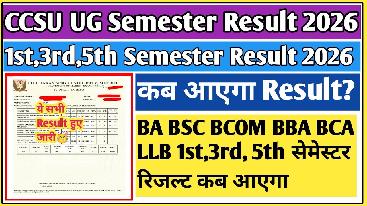 CCSU 1st sem result 2026 | CCSU 3rd sem result 2026 | CCSU result News update today | ccsu result