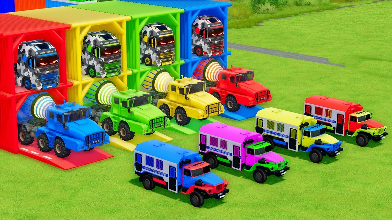 Garage with Colors - ALL MIXER TRUCK WITH DOUBLE FLATBED TRAILER TRUCK, VOLVO, KOLOB, RHEINMETALL