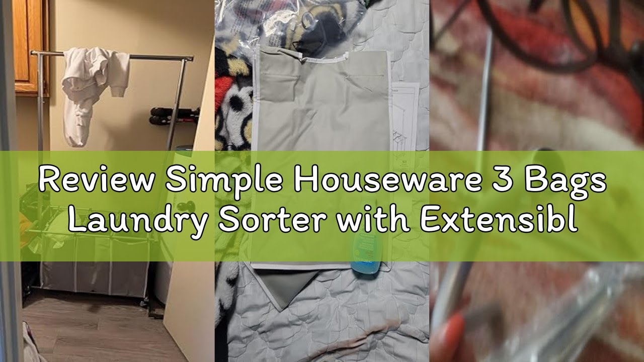 Review Simple Houseware 3 Bags Laundry Sorter with Extensible Clothes Hanging Rod