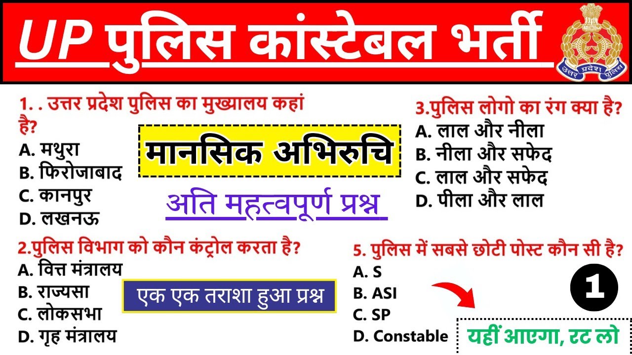 up police re exam maansik abhiruchi important questions | up police constable re exam date 2024