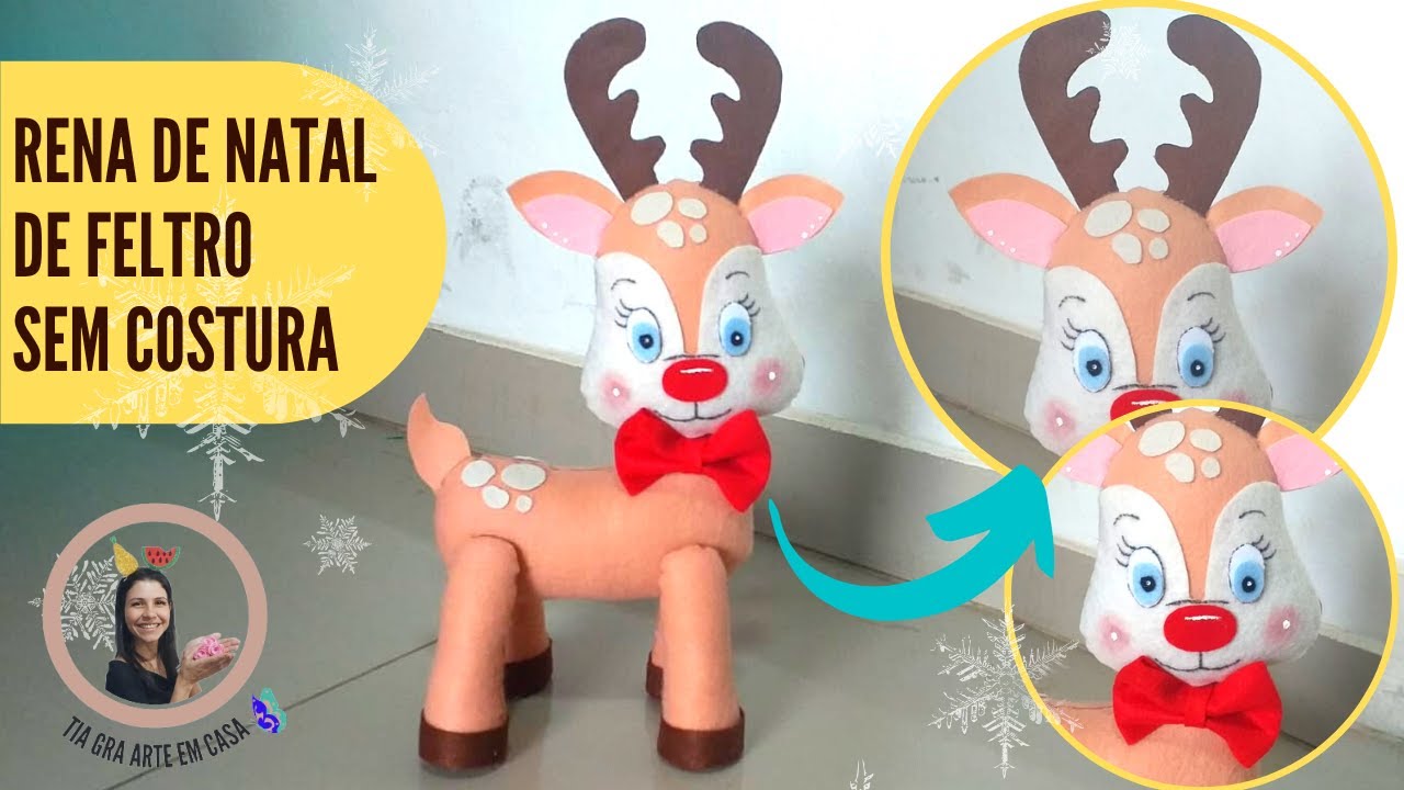 Rena de Natal de Feltro sem costura. Com ferro de Solda.