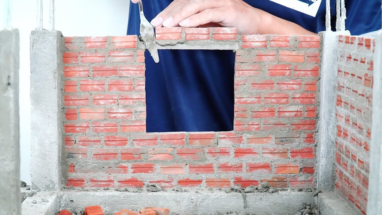 HOW TO BUILD A BRICK WALL and BUILDING COLUMN IN CONCRETE - DIY Mini House #2