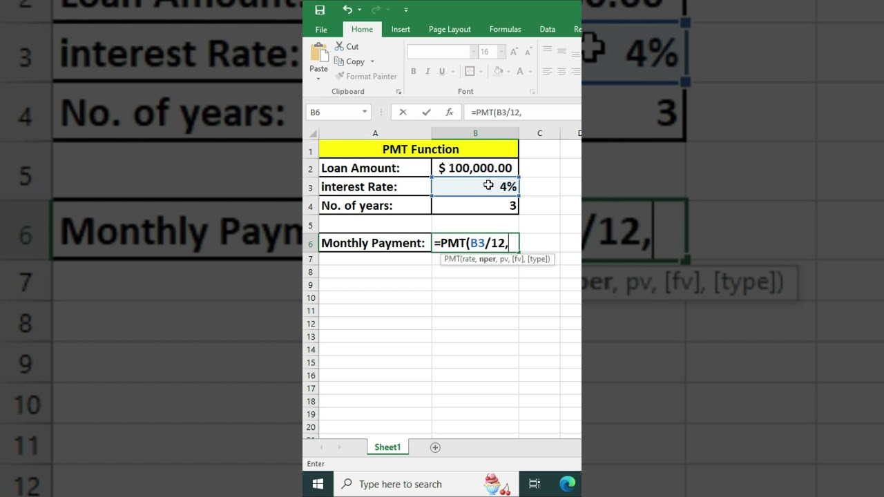 Calculate Loan Payments with PMT Function in Excel | Quick Tutorial #Shorts #TechTips