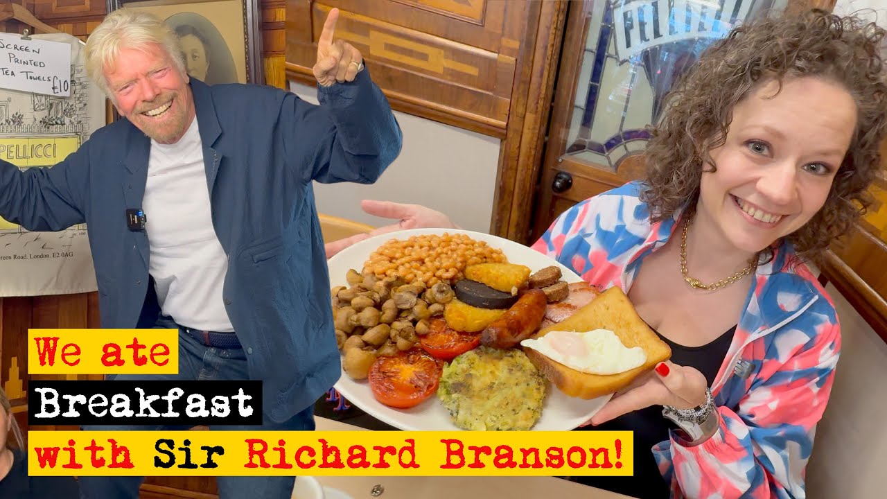 I took an AMERICAN for her FIRST FULL ENGLISH BREAKFAST with RICHARD BRANSON!