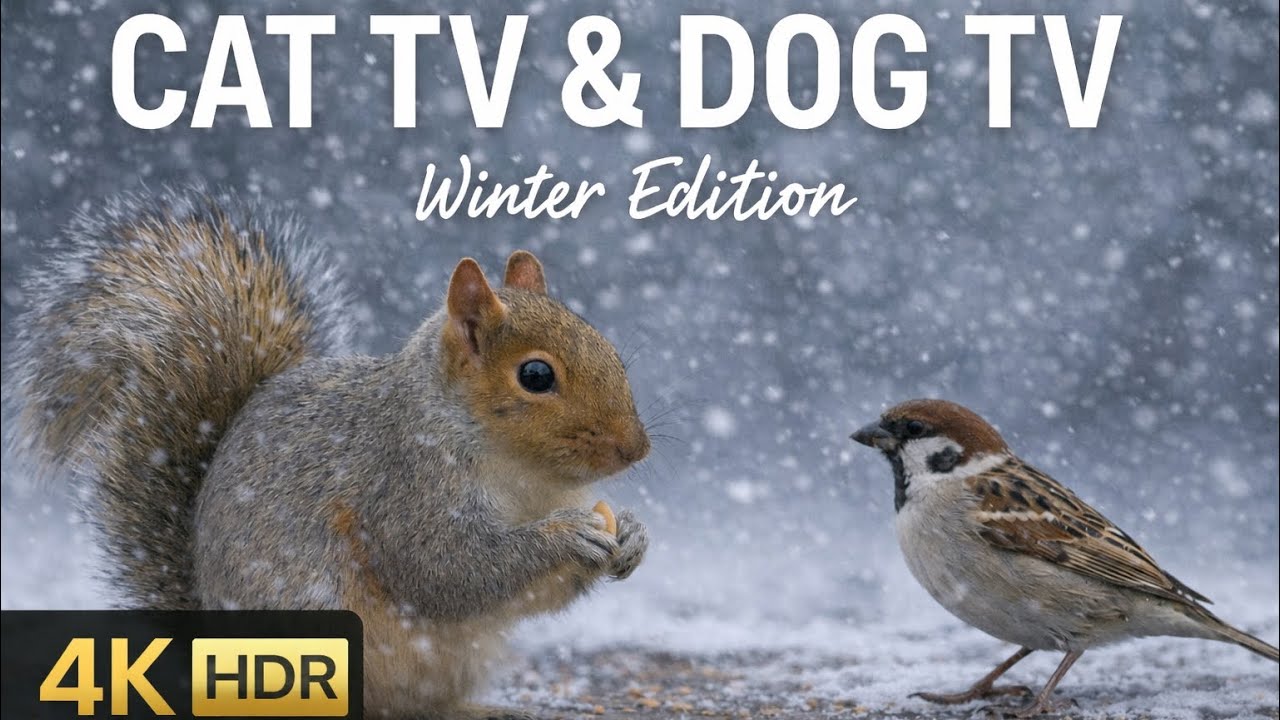 Cat TV & Dog TV for Pets to watch🐶🐱Cute Squirrels & Birds🐦 ❄️Sunset Edition ❄️ Short Version 4K HDR