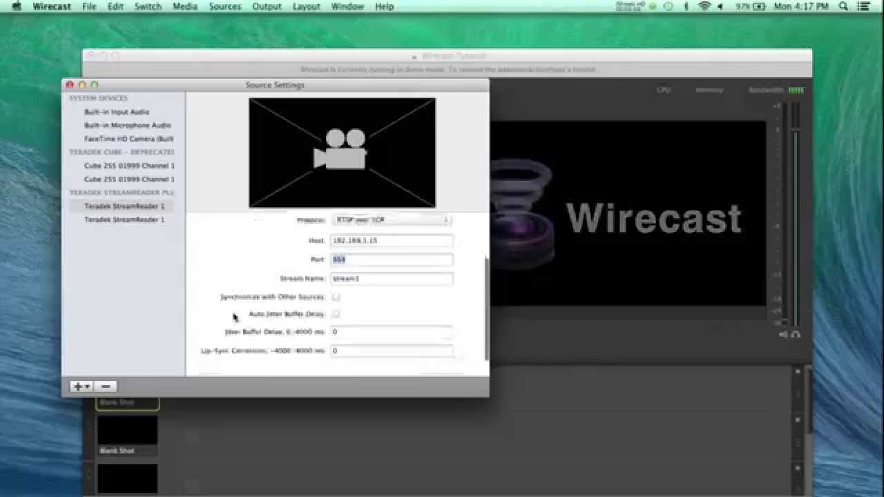 Wirecast Stream Reader Local Stream Configuration Teradek Tutorial HD