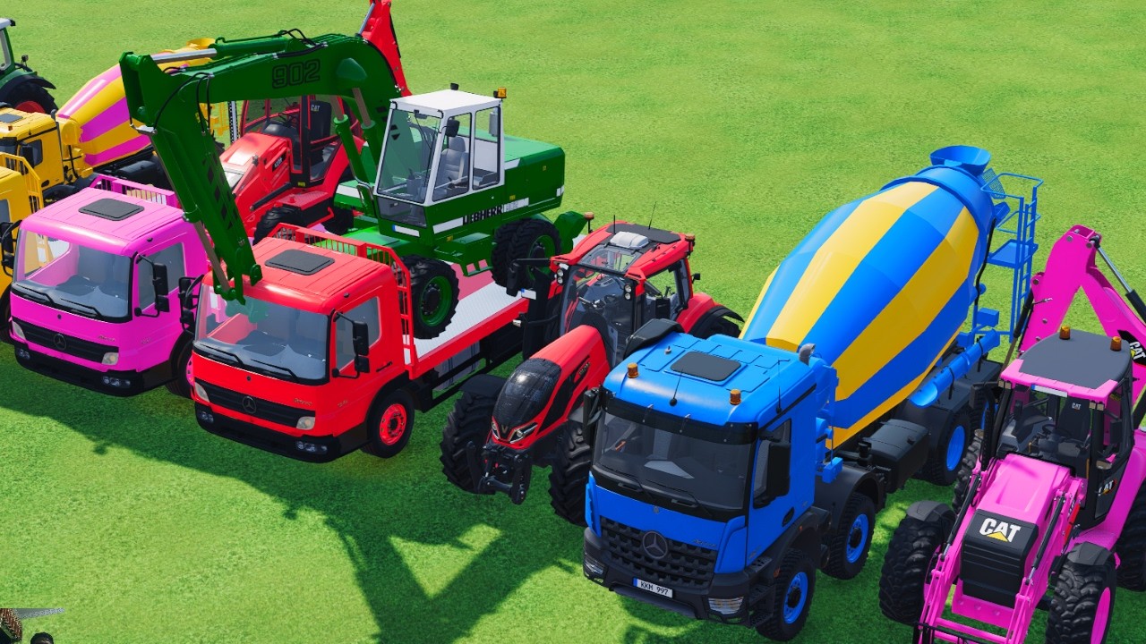 TRANSPORTING EXCAVATOR MIXER TRUCK TRACTORs Backhoe loaders Beamng.Drive Game FARMING SIMULATOR 22