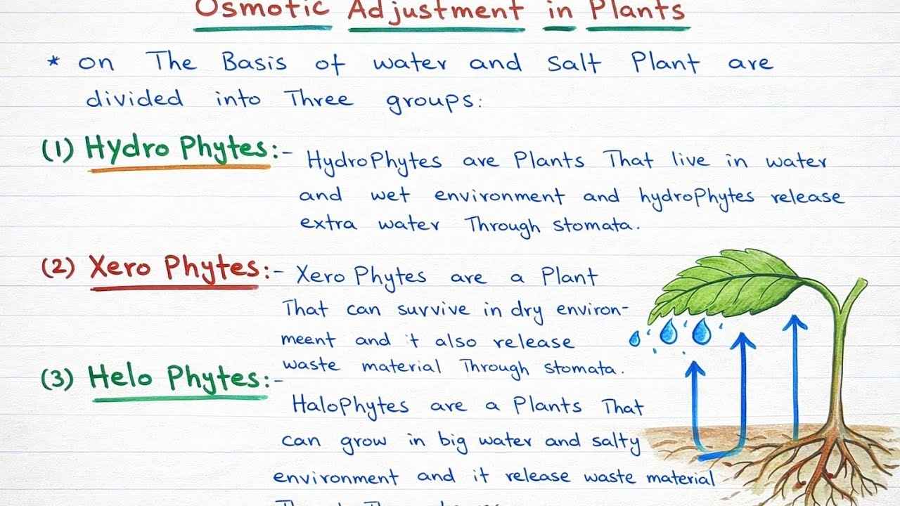Removal of Extra Water & Osmotic Adjustment in Plants in urdu | Hindi 