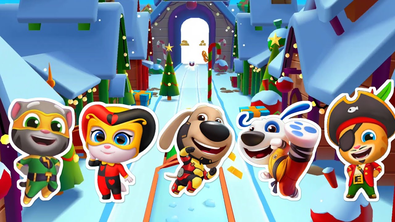 Talking Tom Gold Run Winter Update - Discover All Characters In Every World - Gameplay