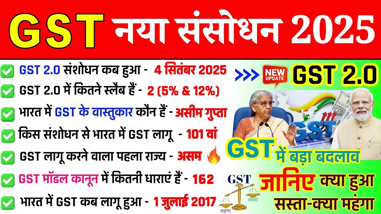 GST Current Affairs 2025 | GST 2.0 Current Affairs | GST 2025 News in Hindi | GST 2025 Slab Changes