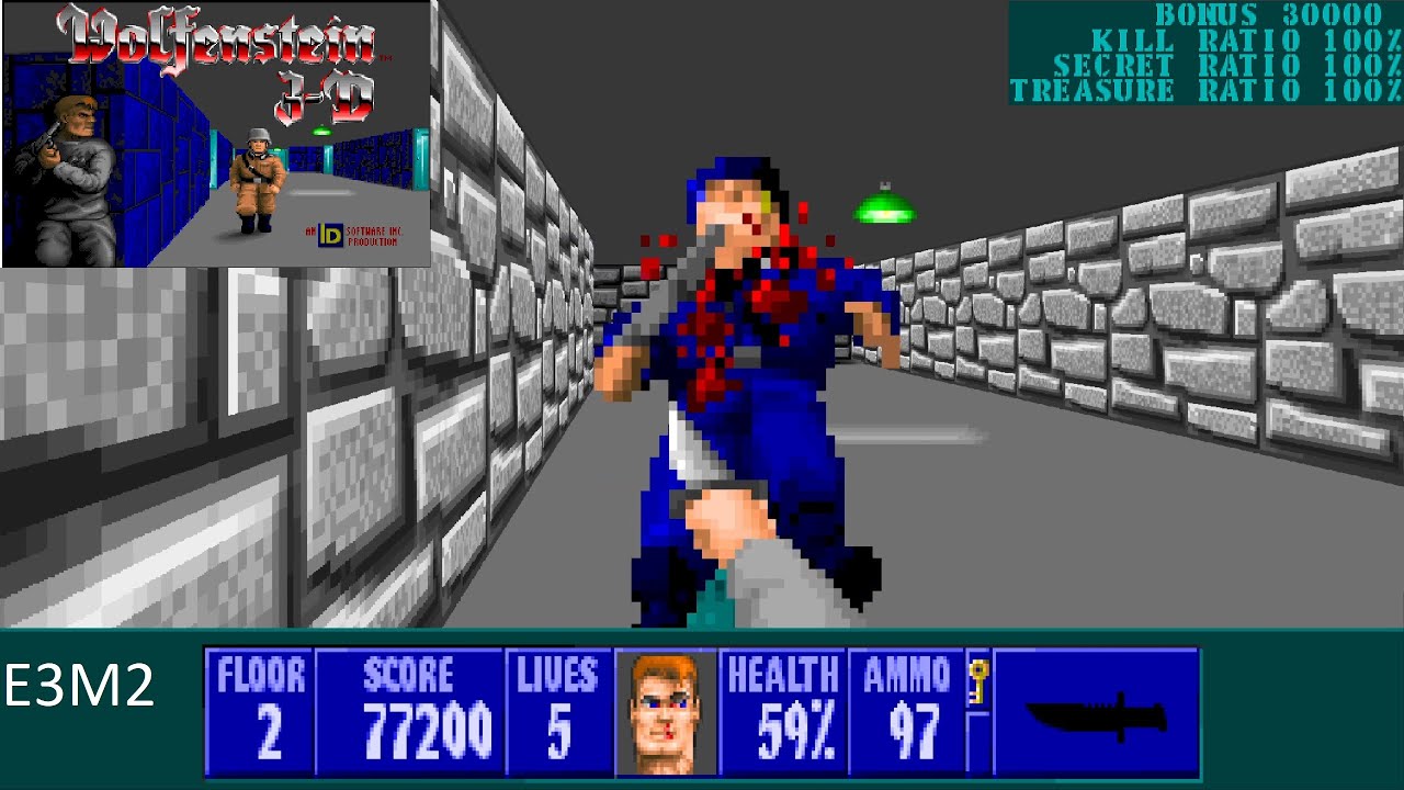 Wolfenstein 3D: E3M2 100% I am Death Incarnate with commentary