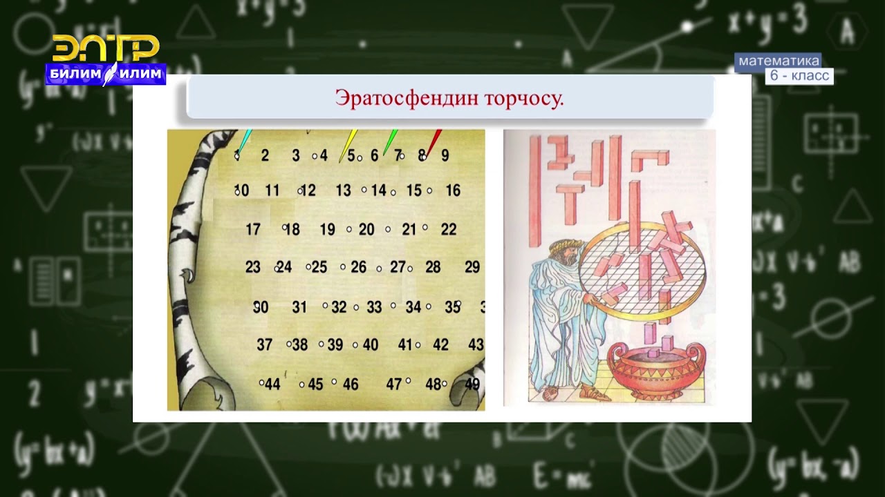 6-класс| Математика| Жөнөкөй жана курама сан. Эратосфендин торчосу. Жөнөкөй көбөйтүүчүлөргө ажыратуу