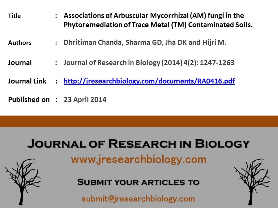 Associations of Arbuscular Mycorrhizal (AM) fungi in the Phytoremediation of Trace Metal
