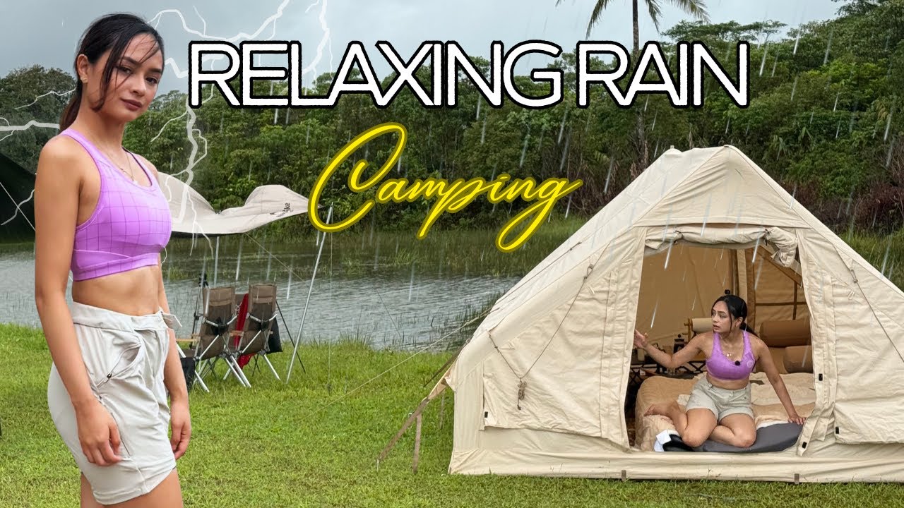 Relaxing Rain Camping at a Lake in Cavinte | 2BR Inflatable Tent Setup, BBQ, Peaceful and Chill