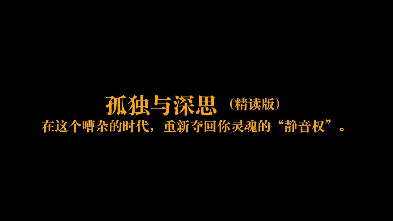 深度解读《孤独与深思》：在这个嘈杂的时代，重新夺回你灵魂的“静音权”。 | 一本好书