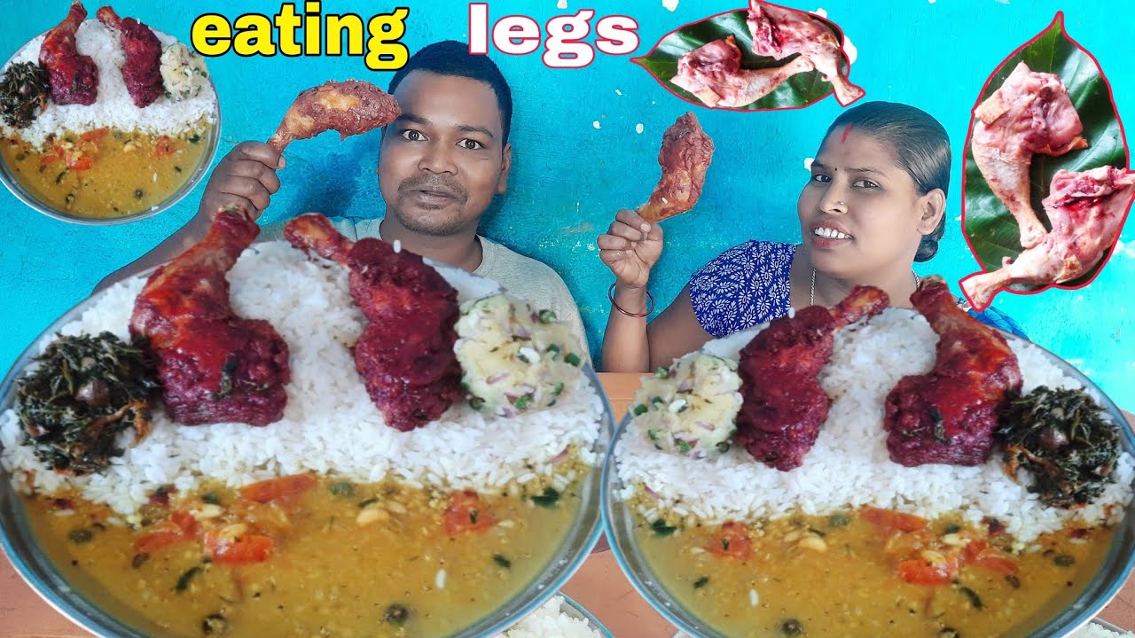 eating show | Chicken legs fried cooking | Chicken leg chokha dal saag rice eating | mukbang leg