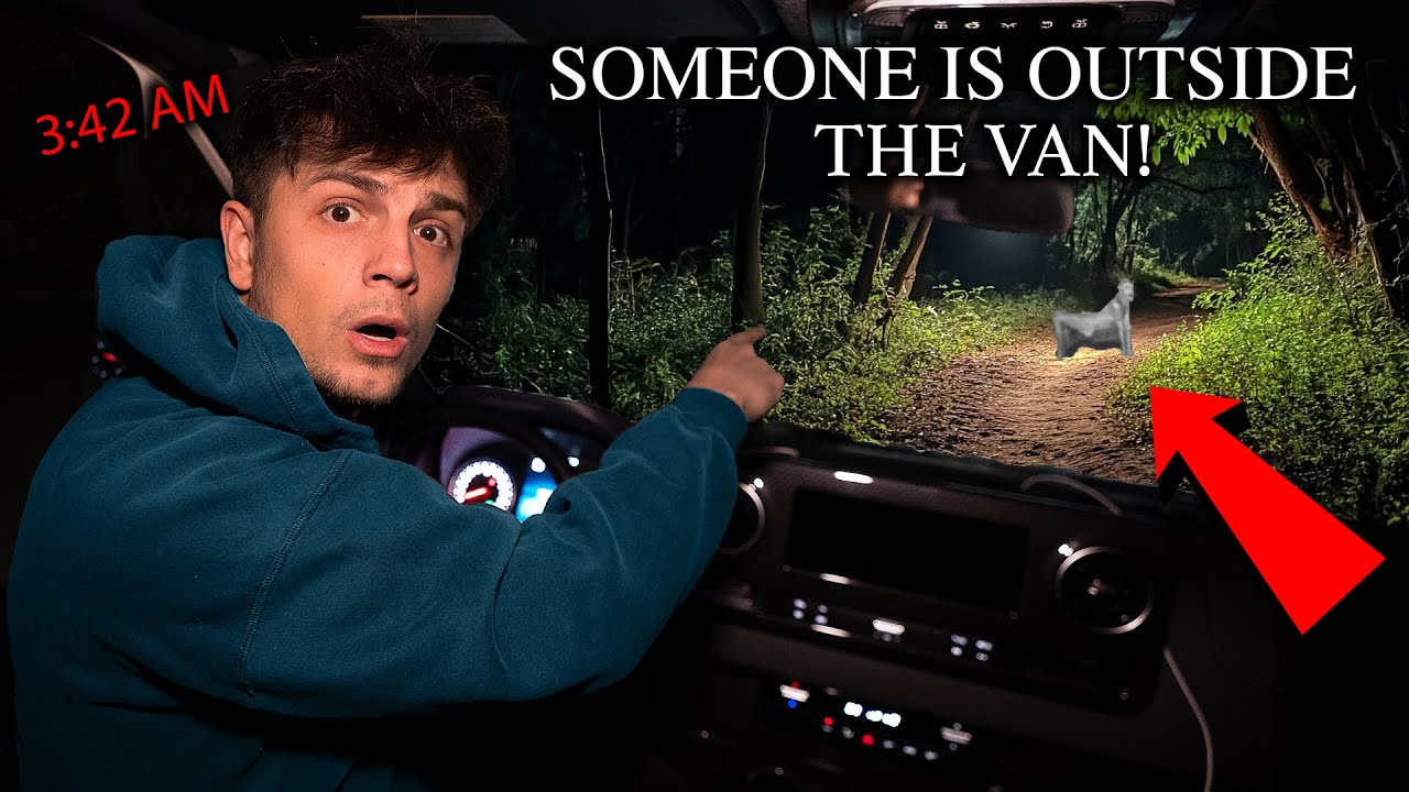 TERRIFYING VAN CAMPING IN SNOWSTORM IN HAUNTED DEVILS FOREST - PEOPLE SHOWED UP (VERY SCARY)