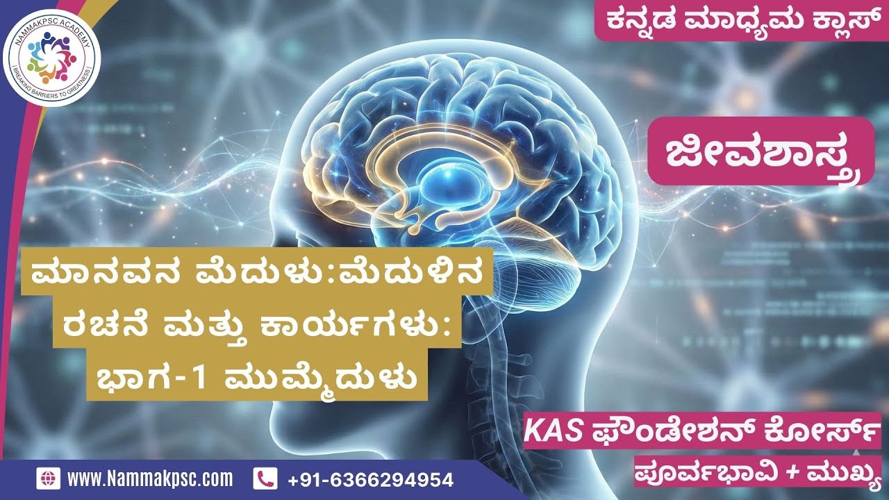 [ಜೀವಶಾಸ್ತ್ರ]-ಮಾನವನ ಮೆದುಳು:ಮೆದುಳಿನ ರಚನೆ ಮತ್ತು ಕಾರ್ಯಗಳು: ಭಾಗ-1 ಮುಮ್ಮೆದುಳು|ಕನ್ನಡ ಮಾಧ್ಯಮ-6366294954|