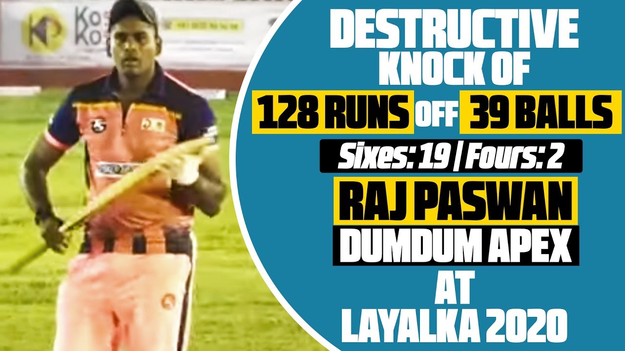 Destructive Innings of Raj Paswan Bengal Tennis Cricket | 128 Runs Off 39 Balls in Layalka 2020