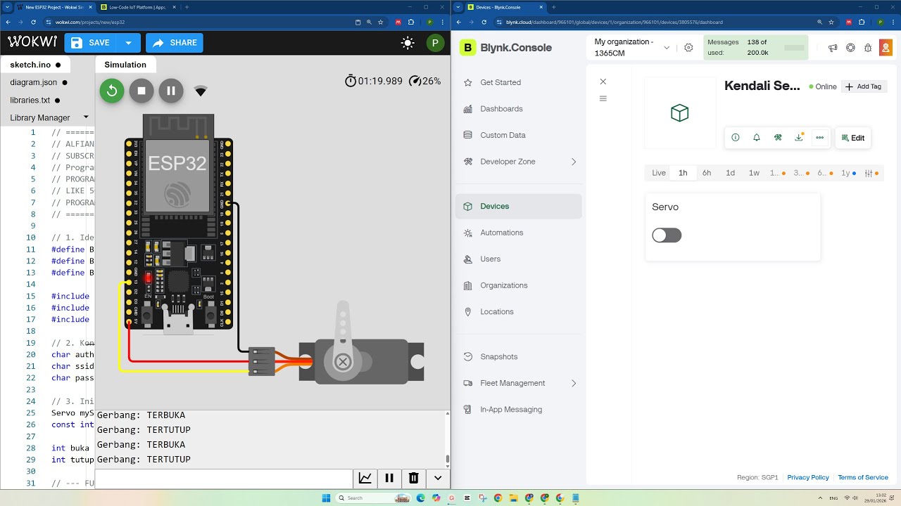 FULL Tutorial Kendali Servo Melalui Smartphone Button Buka Tutup Gerbang Blynk IOT WOKWI #wokwi