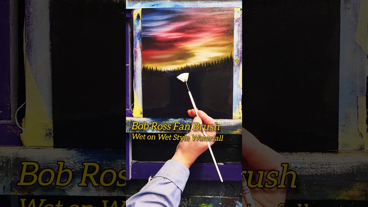 Bob Ross Fan Brush how to paint a pretty Waterfall 😍 #bobross #shorts
