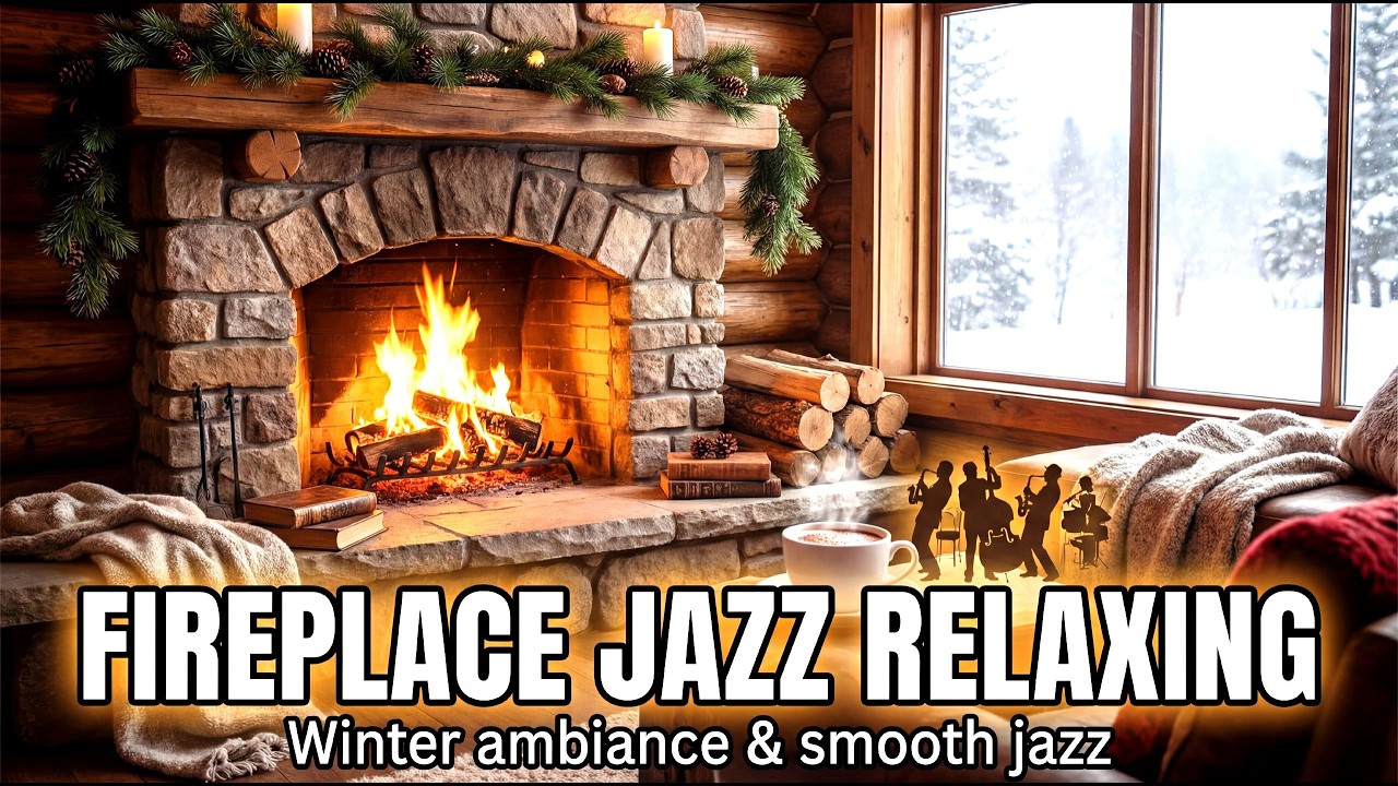 Cozy Winter Work Jazz – 4K Fireplace Study Ambience with Relaxing Instrumental Background Music