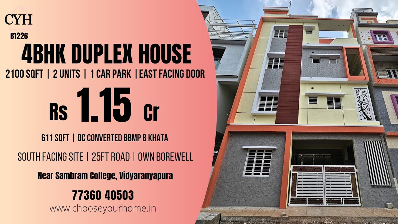 SOLD-CYH#B1226-Rs1.15Cr- 4BHK Triplex house for sale in Vidyaranyapura | House for sale in Bangalore