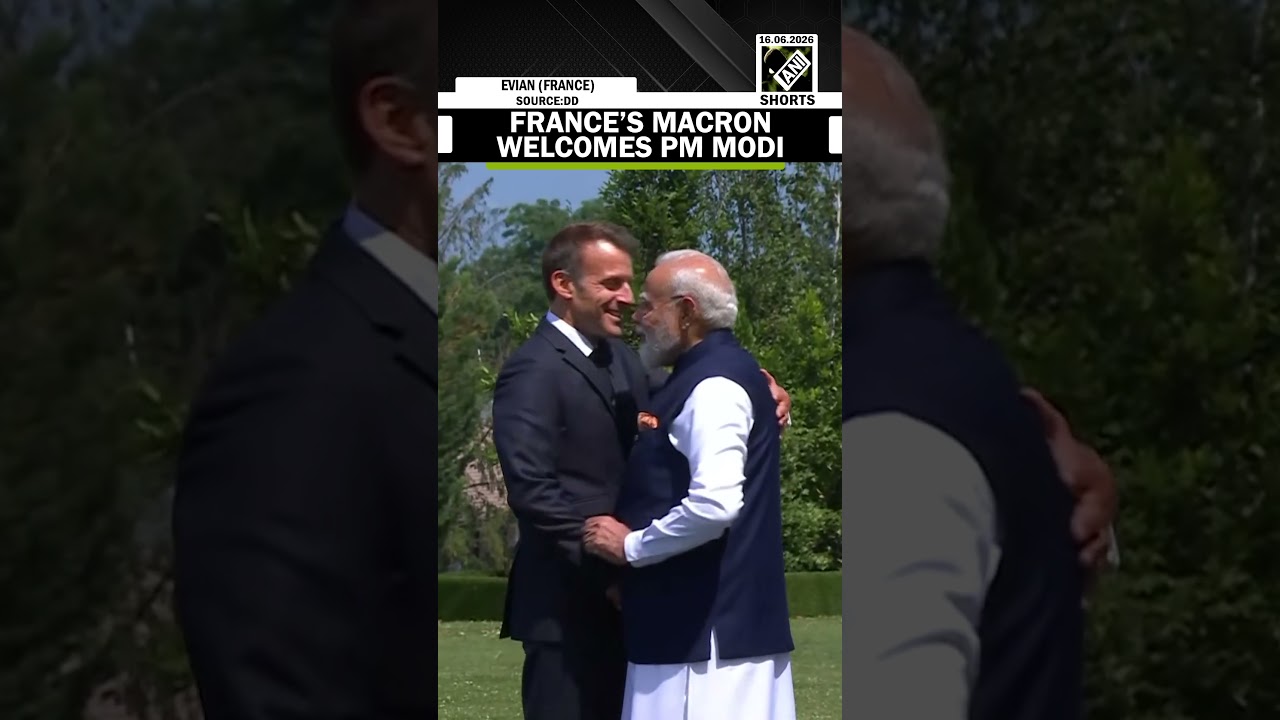 French President Emmanuel Macron welcomes PM Modi at G7 Summit