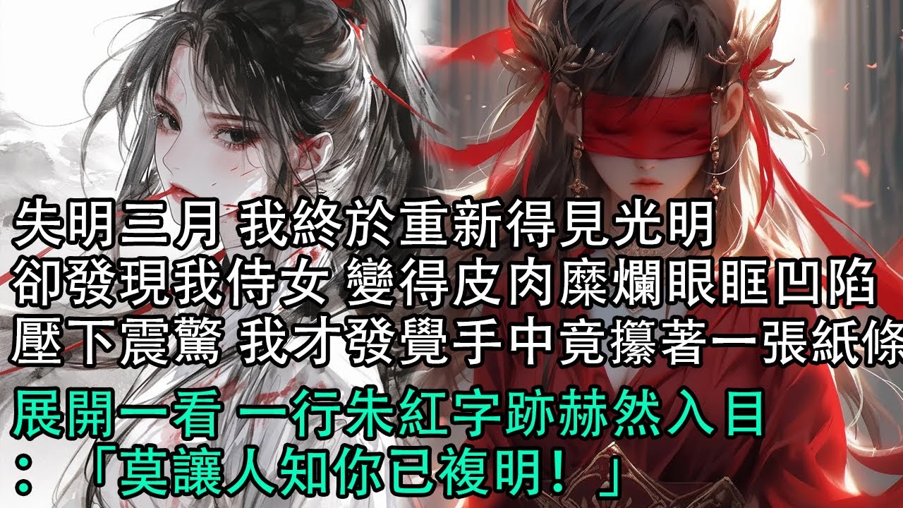 【一口氣看完】失明三月 我終於重新得見光明，卻發現我侍女 變得皮肉糜爛眼眶凹陷，壓下震驚 我才發覺手中竟攥著一張紙條，展開一看 一行朱紅字跡赫然入目：「莫讓人知你已複明！」#古言 #有聲书 #情感故事