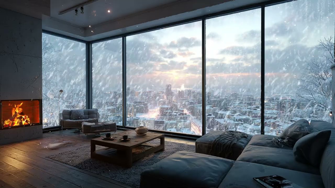Snowy City at Night | Smooth Jazz and Winter Lights for a Cozy, Peaceful and Relaxing Evening