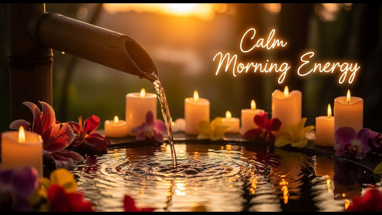 Calming Zen Ocean Serenity Bamboo Fountain and Candle Glow for Healing Meditation Sleep Calm